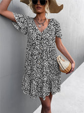Load image into Gallery viewer, Floral Short Sleeve V Neck Midi Length Dress
