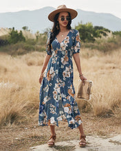 Load image into Gallery viewer, Women Short Sleeve Floral Maxi Dress
