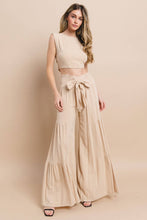 Load image into Gallery viewer, BOHO WIDE LEG LINEN PALAZZO PANTS WITH WAIST SASH
