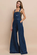 Load image into Gallery viewer, Wide Leg Distressed Denim Overalls
