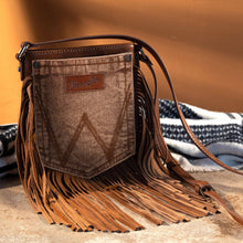 Load image into Gallery viewer, Wrangler Leather Fringe Jean Denim Pocket Crossbody
