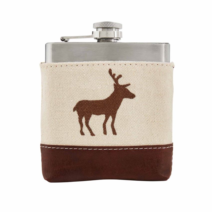 Standing Deer Leather Flask